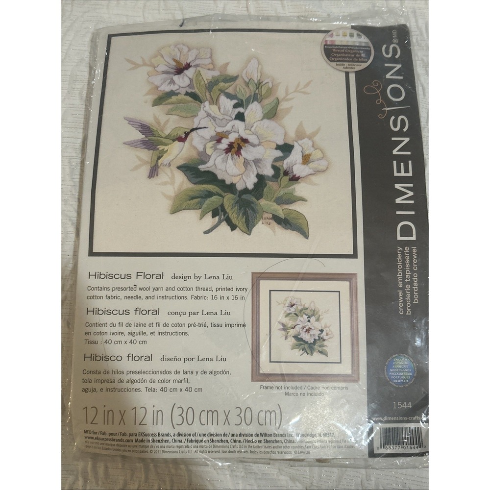 Dimensions Hibiscus Floral Crewel Embroidery‎ Hummingbird Needlework Kit 1544